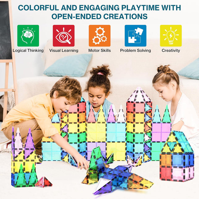 Picassotiles 100 Piece Set 100Pcs Magnet Building Tiles Clear Magnetic 3D Building Blocks Construction Playboards, Creativity beyond Imagination, Inspirational, Recreational, Educational Conventional