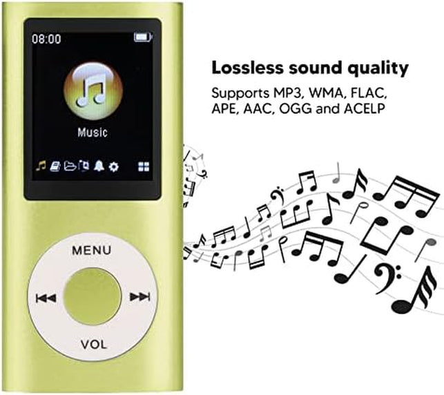 64GB Portable MP3 Player for Students and Kids - 1.8 Inch LCD Screen, Lossless Sound Music, Multifunctional (Green)