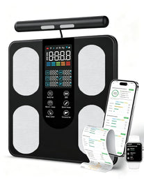 Smart Scale for Body Weight: 8-Electrode Digital Bathroom Scale for Weight Fat BMI Muscle Mass Full Body Composition Analyzer 50 Measurements Bluetooth Highly Accurate Weighing Machine 400Lb Black