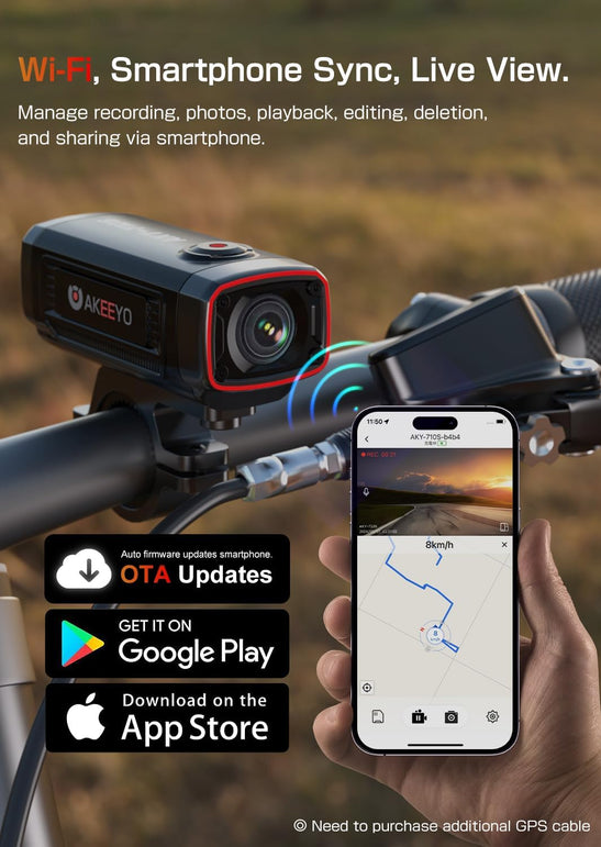 AKY-710S Motorcycle/Bike Camera 4K 28Fps, 2K 55Fps, Wide-Angle 142°, IP67, 5MP, Loop & Emergency Recording, Parking Monitor, Bicycle,Outdoor Sports, Rechargeable, 64GB Card Included