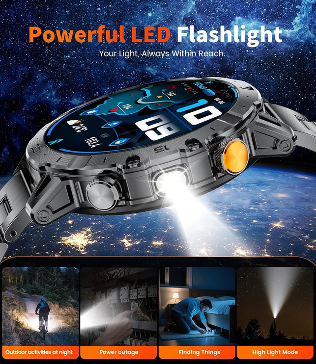 EF18 Military Smart Watch for Men, 1000 Mah Large Battery, 1.7″ HD Smartwatch with LED Flashlight/100+ Sport Modes Fitness Tracker, IP68 Waterproof Smart Watches for Android Ios (3 Straps)