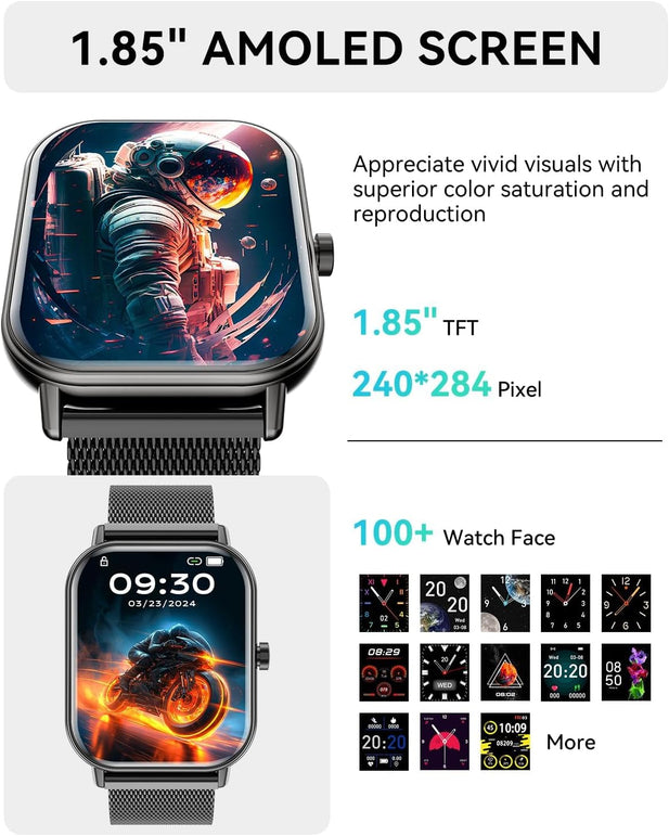 Smart Watch for Women Men, Smartwatch for Android Phones Iphone Compatible, 1.85" Smart Watches for Women Men, 110+ Sport Modes Smartwatch (2 Strap)