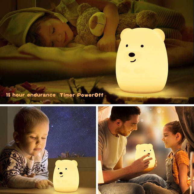 PAMANO LED Nursery Night Lights for Kids -USB Rechargeable Cute Animal Silicone Lamps with Touch Sensor and Remote Control -Portable Color Changing Glow Soft Cute Baby Infant Toddler Gift (Bear)