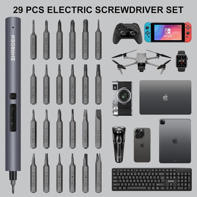 SHARDEN Mini Electric Screwdriver, 29 in 1 Small Electric Screwdriver Kit