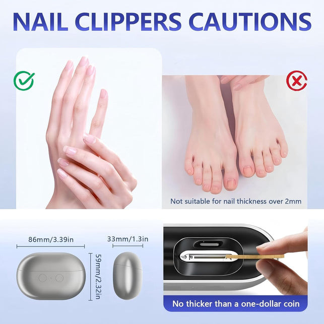 3-In-1 Electric Nail Clipper with LED Light, 2 Speeds, Gray