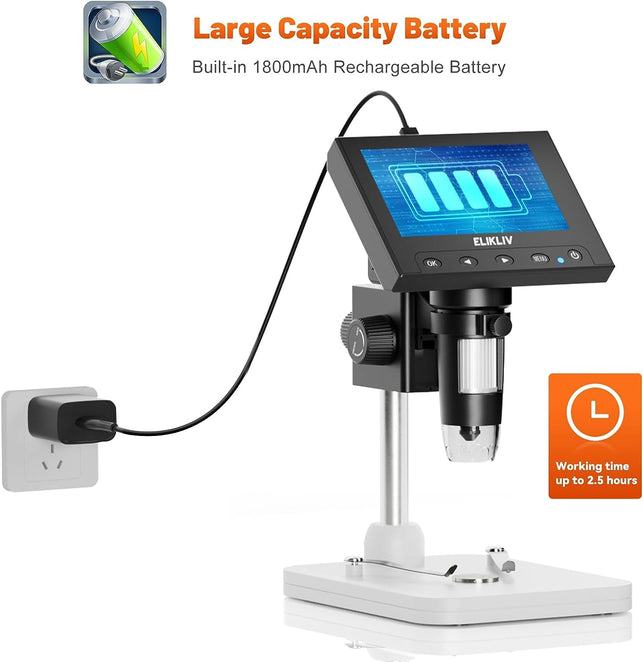 Elikliv Microscope, LCD Digital Coin Microscope 1000X, Coin Magnifier with 8 Adjustable LED Lights, PC View Compatible with Windows, EDM4, 4.3 Inch