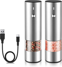 Electric Salt and Pepper Grinder Set - USB Rechargeable - No Battery Needed Modern Style - Automatic Black Peppercorn & Sea Salt Spice Mill Set with Adjustable Coarseness & LED Light Refillable