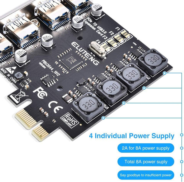 ELUTENG PCIE USB 3.0 Card 4 Ports PCI Expree to USB Expansion Card Super Speed 5Gbps Pci-E USB3 Hub Controller Adapter for Windows 10/8.1/8/7/Xp/Vista