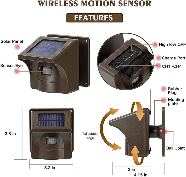 Emacros 1/2 Mile Long Range Solar Wireless Driveway Alarm Outdoor Weather Resistant Motion Sensor & Detector-Security Alert System-Monitor & Protect outside Property