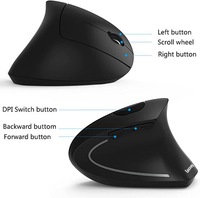 Ergonomic Mouse, LEKVEY Vertical Wireless Mouse - Rechargeable 2.4Ghz Optical Vertical Mice : 3 Adjustable DPI 800/1200/1600 Levels 6 Buttons, for Laptop, PC, Computer, Desktop, Notebook Etc, Black