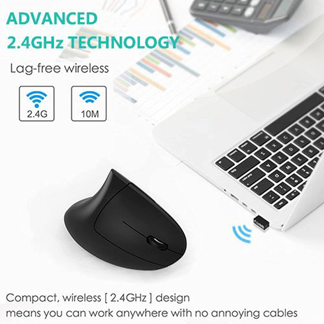 Ergonomic Mouse, LEKVEY Vertical Wireless Mouse - Rechargeable 2.4Ghz Optical Vertical Mice : 3 Adjustable DPI 800/1200/1600 Levels 6 Buttons, for Laptop, PC, Computer, Desktop, Notebook Etc, Black