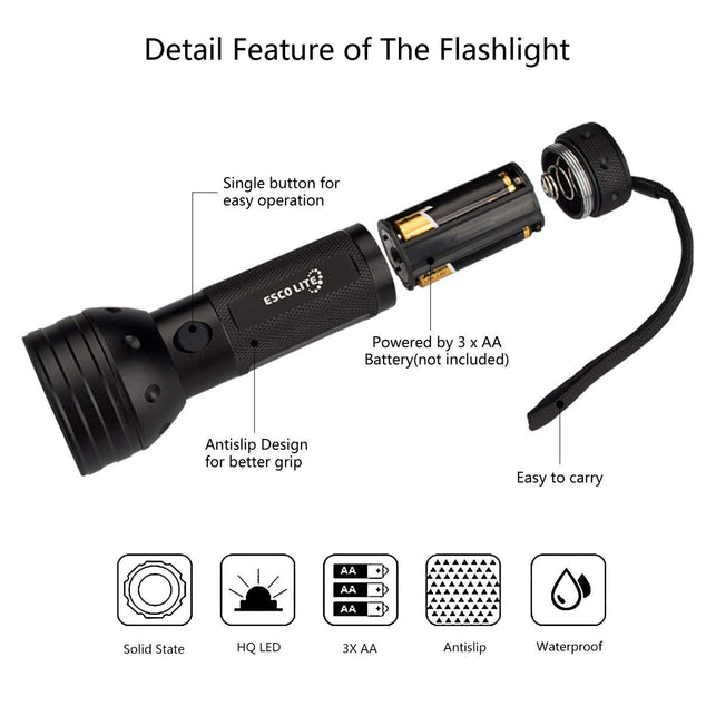 Escolite UV Flashlight Black Light 51 LED Ultraviolet Pet Urine Blacklight Detector Pet Stains and Bed Bug 395 nM