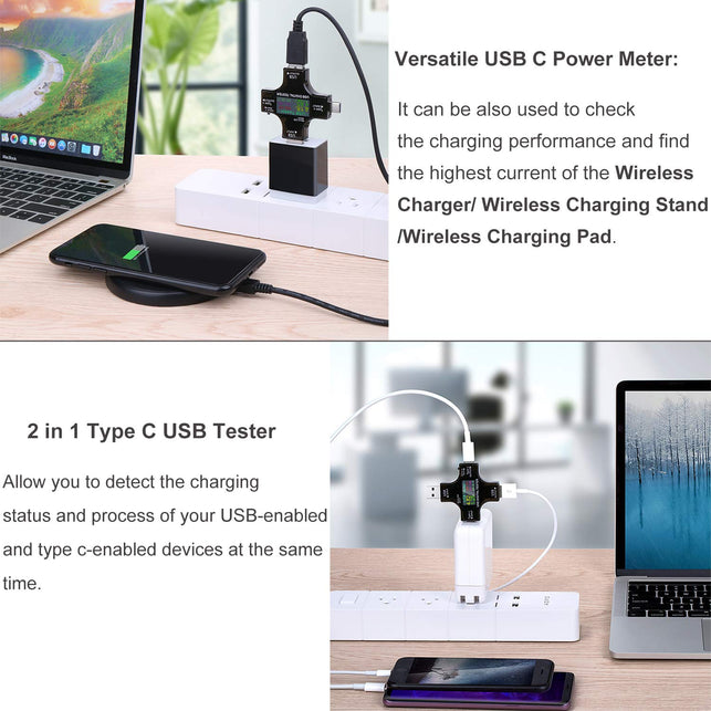 Eversame USB C Power Meter Testers, 2 in 1 Tester Color Screen LCD Digital Multimeter Voltage Current Voltmeter Amp Volt Ammeter Detector