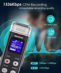 EVISTR 32GB Digital Voice Recorder Voice Activated Recorder with Playback - Upgraded Tape Recorder for Lectures, Meetings, Interviews, Audio Recorder USB Charge, MP3
