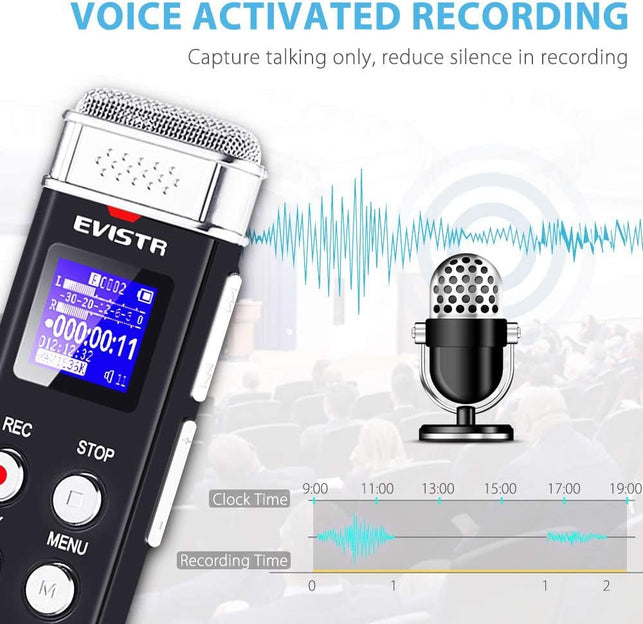 EVISTR 32GB Digital Voice Recorder Voice Activated Recorder with Playback - Upgraded Tape Recorder for Lectures, Meetings, Interviews, Audio Recorder USB Charge, MP3