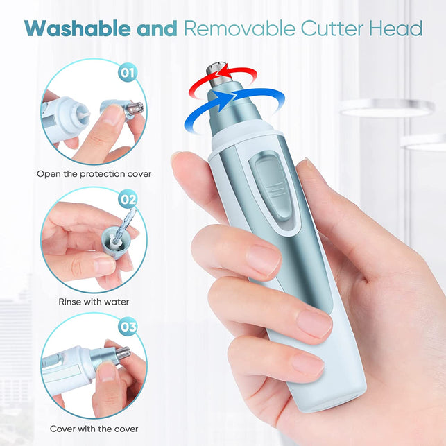 Ear and Nose Hair Trimmer Clipper - 2024 Professional Painless Eyebrow & Facial Hair Trimmer for Men Women, Battery-Operated Trimmer with IPX7 Waterproof, Dual Edge Blades for Easy Cleansing Blue