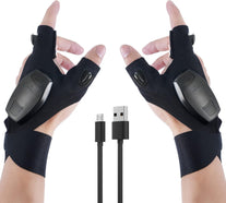 LED Rechargeable Flashlight Glove Lamp Unique Tools Gifts for Men Dad Adults,Cool Gadgets Hands-Free Lights Fingerless Work Gloves with Stretchy Strap for Home Fishing Camping Hunting(1 Pair)