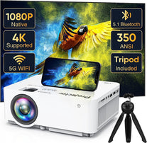 Native 1080P Projector with 5G Wifi Bluetooth (With Tripod), 4K Supported Home Projector, Portable Outdoor Projector with Max 300