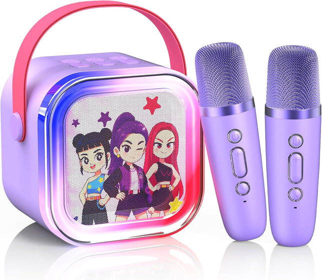Mini Karaoke Machine for Kids Ages 3-12: Portable Bluetooth Speaker with 2 Wireless Microphone, LED Light Show for Kids 3 4 5 6 7 8 9 10 Year Old Girls Toys Birthday Gifts Toddler