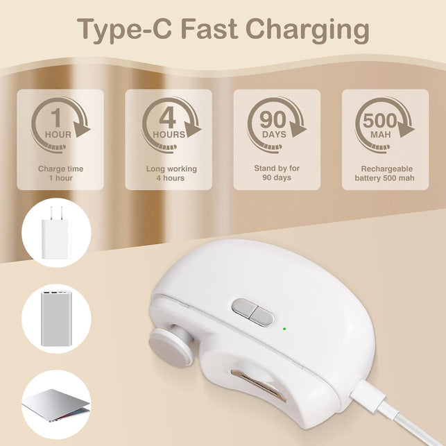 Automatic Nail Clipper Electric Nail Trimmer Polisher 2 in 1 Portable Fingernail Cutter with Light 2 Speeds File Nail Clip Storage Rechargeable Safety Trimmer for Baby Kids Adults Seniors (White)