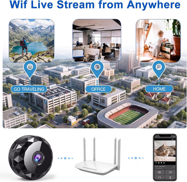 Mini Hidden Camera 1080P Full HD Hidden Camera Portable Small Nanny Cam with Night Vision and Motion Detection - Built-In Battery - 1-Way Audio Covert Security Camera for Home/Office/Indoor/Outdoor
