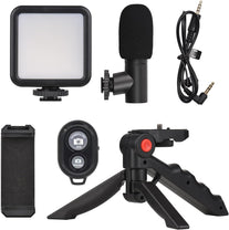 Andoer Smartphone Vlog Kit Mini LED Video Light + Cardioid Microphone + Extendable Phone Clip + Tripod with Adjustable Brightness for Live Stream Vlog Video Shooting Video Conference Selfie
