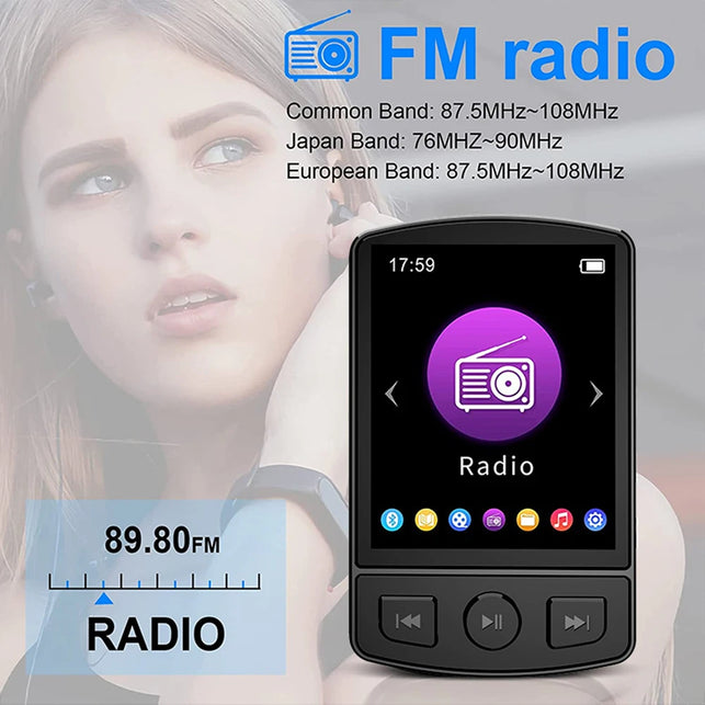 MP3 Player Portable Sport Clip Walkman Hifi Sound Bluetooth-Compatible 5.2 Student Walkman 1.8Inch Screen with FM Radio E-Book