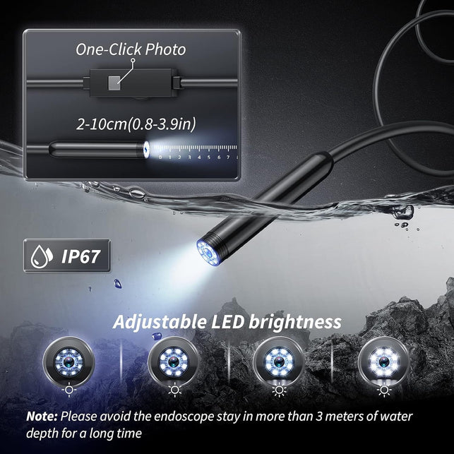 Endoscope Camera with Light - Borescope Inspection Snake Camera, 1920P HD Bore Scope with 8 Lights, Waterproof 16.4FT Semi-Rigid Cord for Pipe Inspection, Industrial Endoscope for Iphone (Single Line)