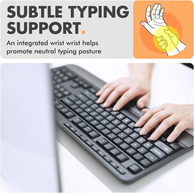 X9 Wired Keyboard - Comfortable Typing - Ergonomic Full Size USB Keyboard with Wrist Rest, Number Pad, Multimedia and 114 Keys - External Computer Keyboard for Laptop, Desktop and Office PC