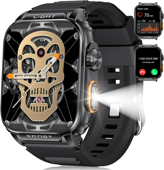 Zodvboz Military Smart Watches for Men(Answer/Make Calls) with LED Flashlight 6-8M,430Mah Extra Long Life Battery,1.91’’ HD IPS Display 72+Sport Mode 5ATM Waterproof Sports Smartwatch for Android Ios