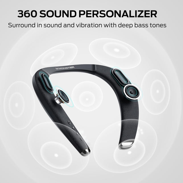 Monster Boomerang Petite Neck Speaker, Neckband Bluetooth Speaker with 15H Playtime, Aptx High Fidelity 3D Stereo Sound, Low Latency, Built-In Mic, IPX5 Waterproof Wearable Speaker for Home Outdoor