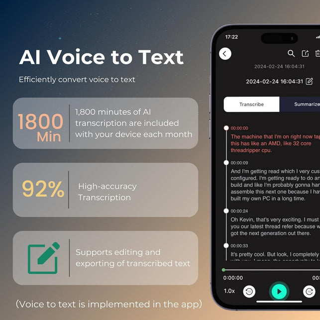 Focase Note AI Voice Recorder, Transcribe, Summarize & Translation with AI, APP Control, 64GB Storage, Support 112 Languages, Ultra-Slim Magnetic Dictaphone Note Taker for Calls, Lectures and Meetings