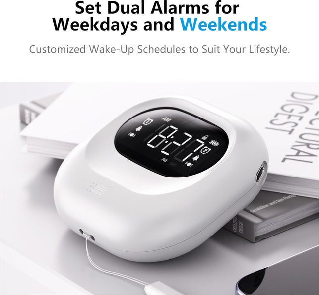 Vibrating Alarm Clock for Heavy Sleepers, Rechargeable Battery Operated Bed Shaker under Pillow, Vibration Adjustable, Wireless,Dual Alarms,Backlight Travel Portable Digital Clock for Hearing-Impaired