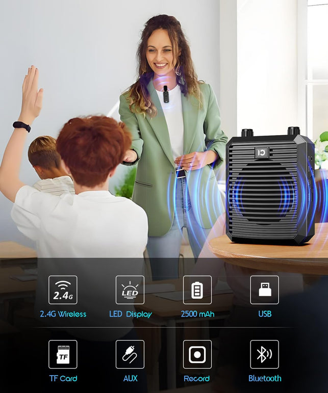 SHIDU 18W Voice Amplifier with Wireless Lavalier Microphone, Portable Speaker with 2.4G Wireless Microphone Rechargeable Personal PA System for Teachers Classroom Meeting Training