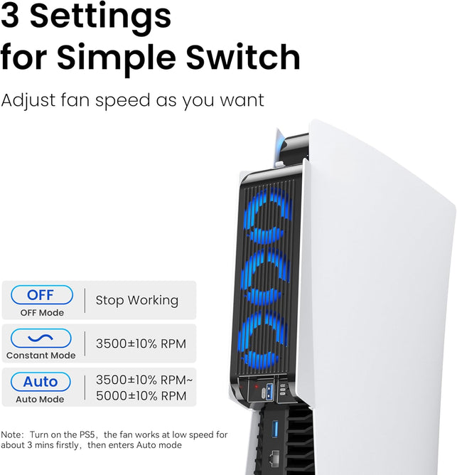 Cooling Fan for PS5 Accessories, KIWIHOME Upgraded Quiet Cooler Fan with Auto Speed, Controller USB3.0 Port & LED for PS5 2020 Only, Not for Playstation 5 Slim/Pro, White