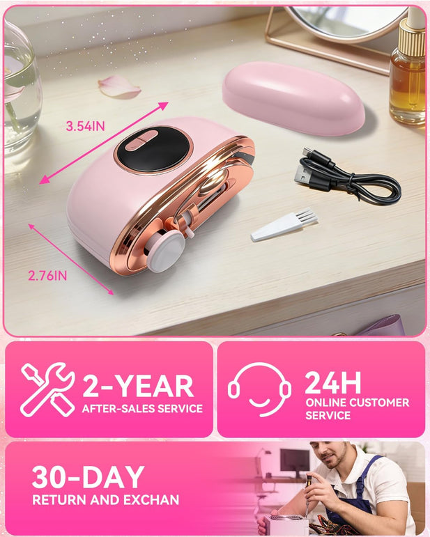 2026 Upgraded 3-In-1 Automatic Electric Nail Clipper【5.0 German Power Motor】【3 Smart Modes & Double-Blade】【Safe Nail Trimmer Polishing】 with LED Light & Dust Storage, Quiet & Gentle for Senior Adults (Pink 01)