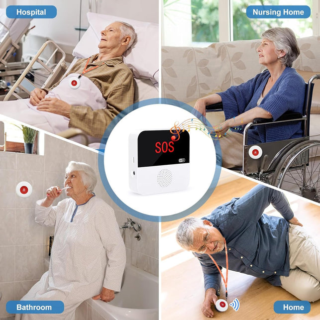 Wifi Rechargable Smart Wireless Caregiver Pager Call Button System Nurse Calling Alert System for Elderly Patient Seniors Disabled Kids 2 SOS Panic Buttons 1 Receiver (Only Supports 2.4Ghz Wi-Fi)