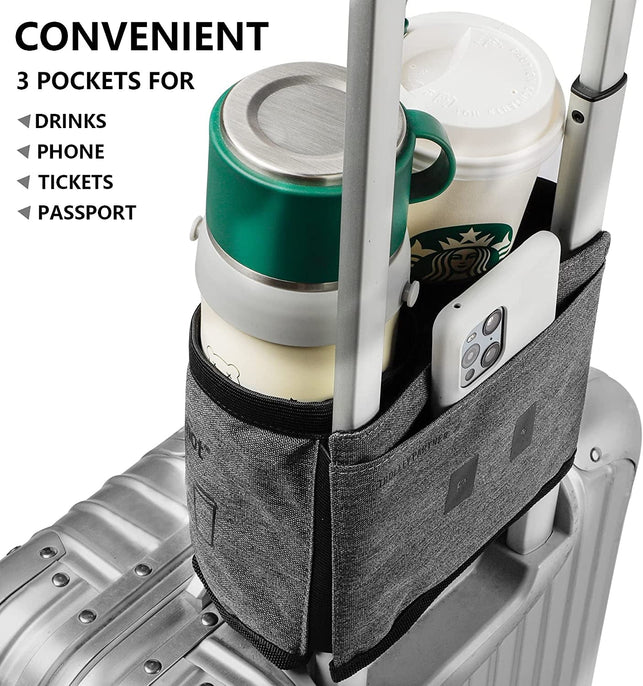 Riemot Luggage Travel Cup Holder Free Hand Drink Carrier - Hold Two Coffee Mugs - Fits Roll on Suitcase Handles - Gifts for Flight Attendants Travelers Accessories