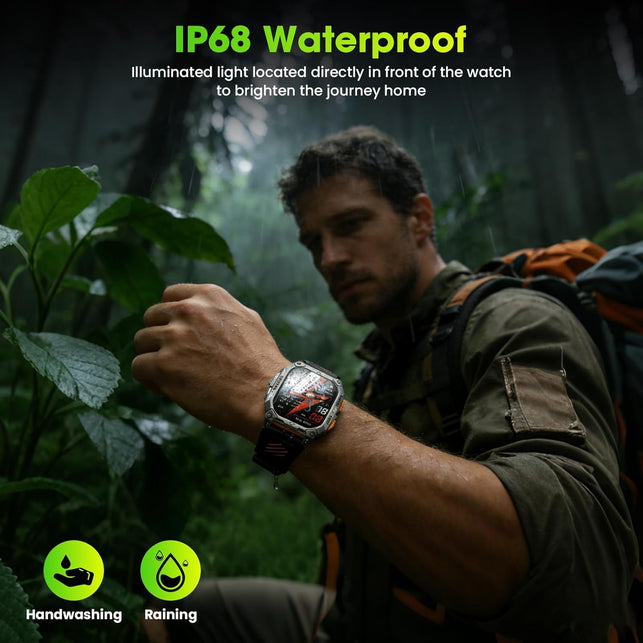Smart Watches for Men, 2.01" HD Military Smart Watch with 1000Mah High-Capacity Battery/Led Flashlight/Answer/Make Call/Step Tracker, Fitness Tracker for Android/Iphone (Orange)