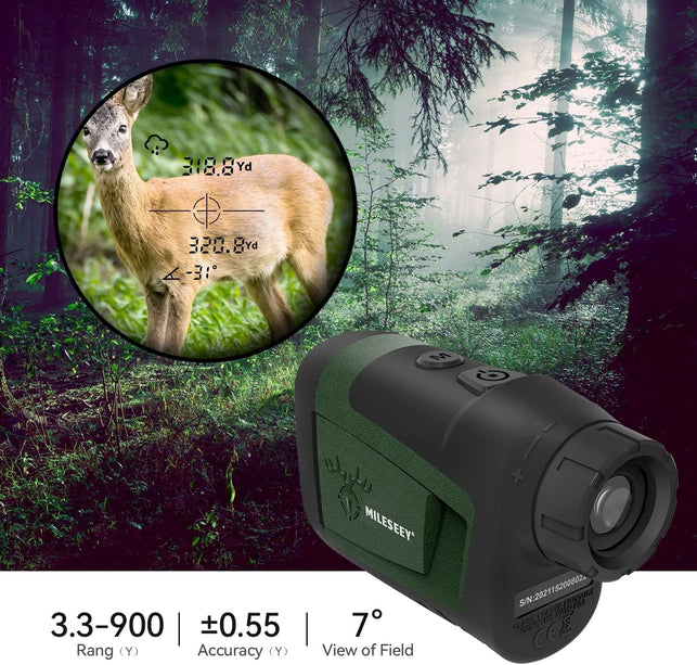 Mileseey Laser Rangefinder Hunting 900Yards, Angle Horizontal & Vertical Distance, Scan Mode, Speed, Accurate, 6X Magnification Archery Rangefinder, Rain Mode in Rain and Fog, Hardcase