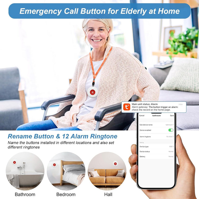 Wifi Rechargable Smart Wireless Caregiver Pager Call Button System Nurse Calling Alert System for Elderly Patient Seniors Disabled Kids 2 SOS Panic Buttons 1 Receiver (Only Supports 2.4Ghz Wi-Fi)