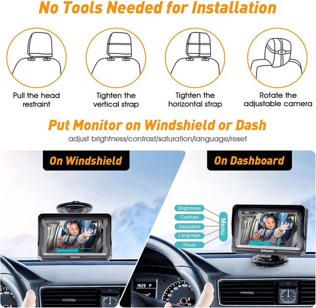 Dohonest Baby Car Camera HD 1080P: 360° Rotating Plug and Play Easy Install 3 Mins Rear Facing Car Baby Monitor with Camera Crystal Night Vision Backseat Camera Two Kids -V33