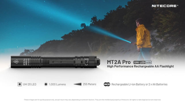 Nitecore MT2A Pro EDC Flashlight, 1000 Lumen, USB-C Rechargeable, 2X AA Battery Compatible Slim Penlight