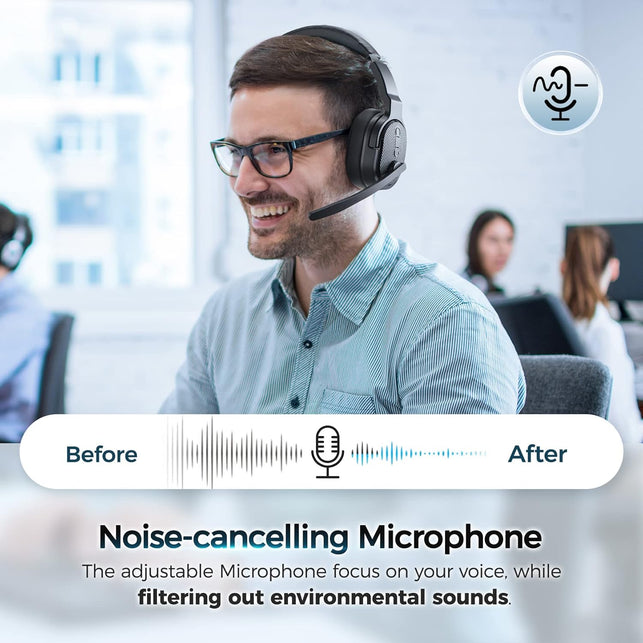 Trucker Bluetooth Headset, Wireless Headsets with Noise Cancelling Microphone, Long Battery Life Bluetooth Headphones with Detachable Earpad/Single+Dual Mode for Office/Driving/Home