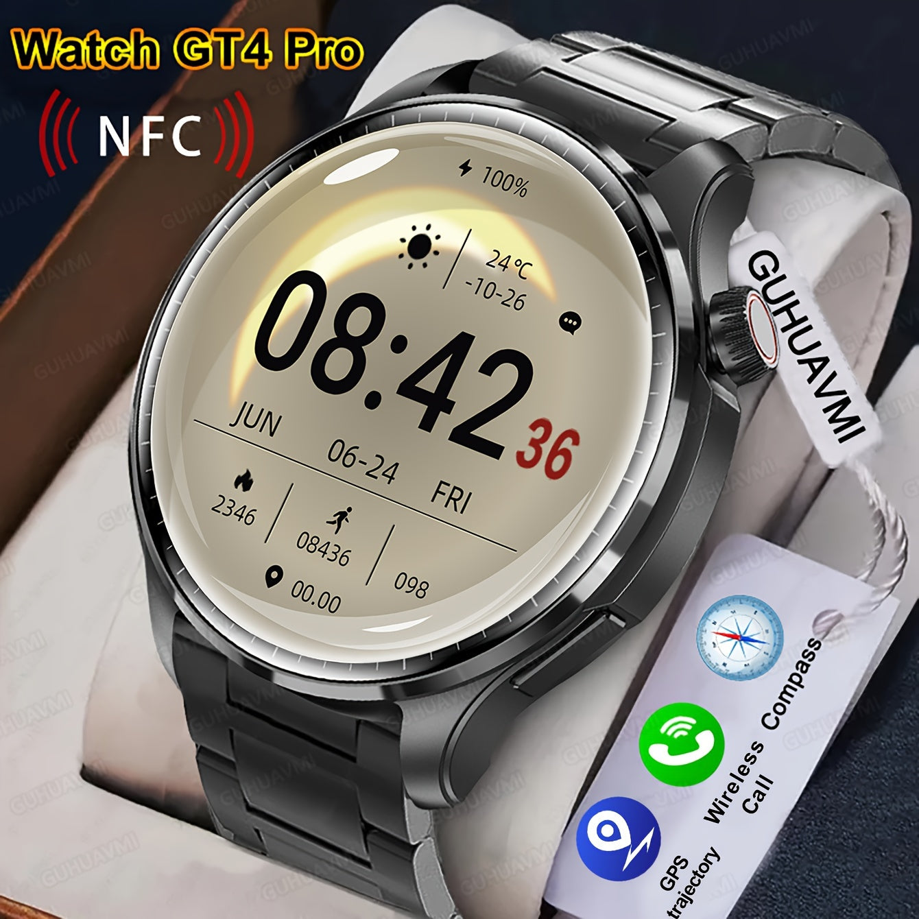 GUHUAVMI 2024 New Men's Sports Smart Watch GPS Track NFC Voice Assista ...