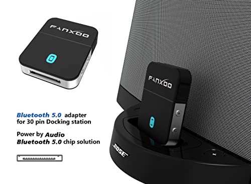 Fanxoo DockPro 30 pin Bluetooth 5.0 Adapter for Bose Sounddock 30 pin to Lightning Bluetooth Adapter Compatible for iPhone iPod Docking Station