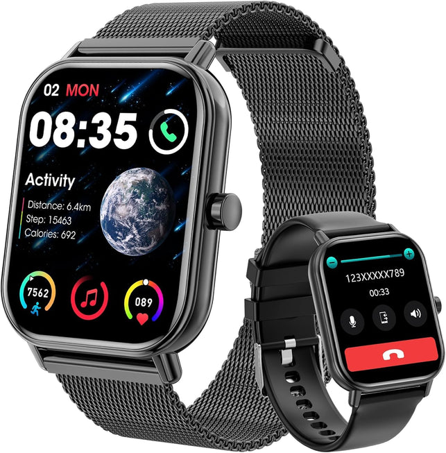 Smart Watch for Women Men, Smartwatch for Android Phones Iphone Compatible, 1.85" Smart Watches for Women Men, 110+ Sport Modes Smartwatch (2 Strap)