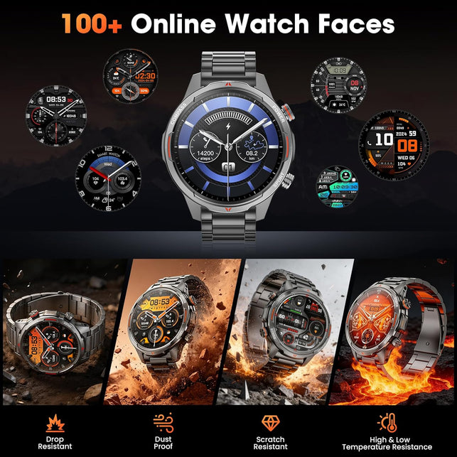 Military Smartwatch for Men, 100-Day Standby, Bluetooth Call with Compass