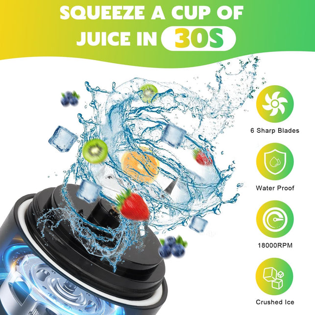 Portable Blender Personal Juicer with Insulated Sleeve for Shakes and Smoothies - 21 Oz Mini Blender Cup with 6 Blades, Travel Lid, USB Rechargeable - Small Blender for Kitchen, Travel, Office, Gym
