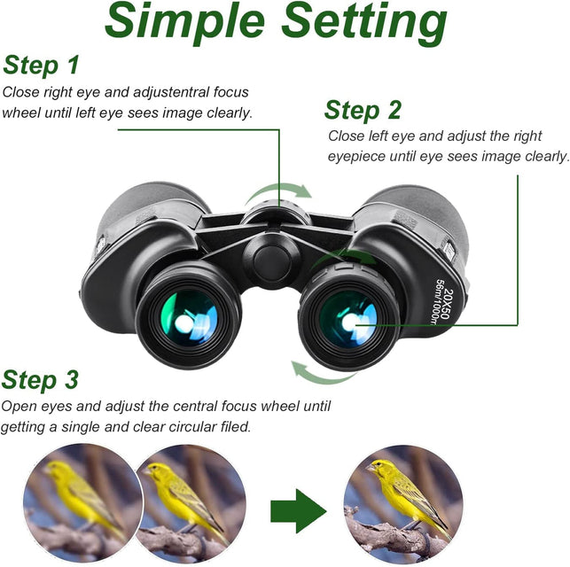 20X50 Binoculars for Adults, High Power Compact Waterproof Binoculars Telescope with Low Light Night Vision for Hunting Bird Watching Travel Football Games with Carrying Case and Strap